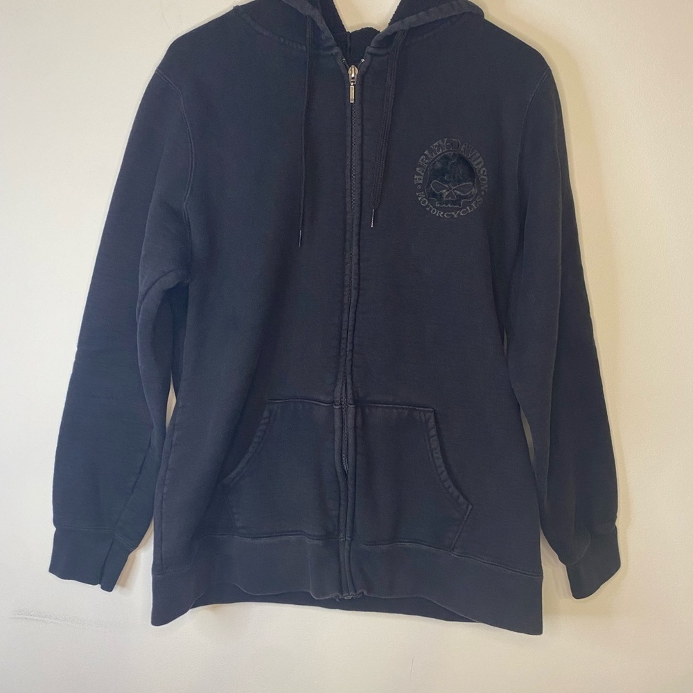 Harley Davison Zip Up Hooded Sweatshirt Jacket Black Skull Motorcycle Size Large - Picture 4 of 15